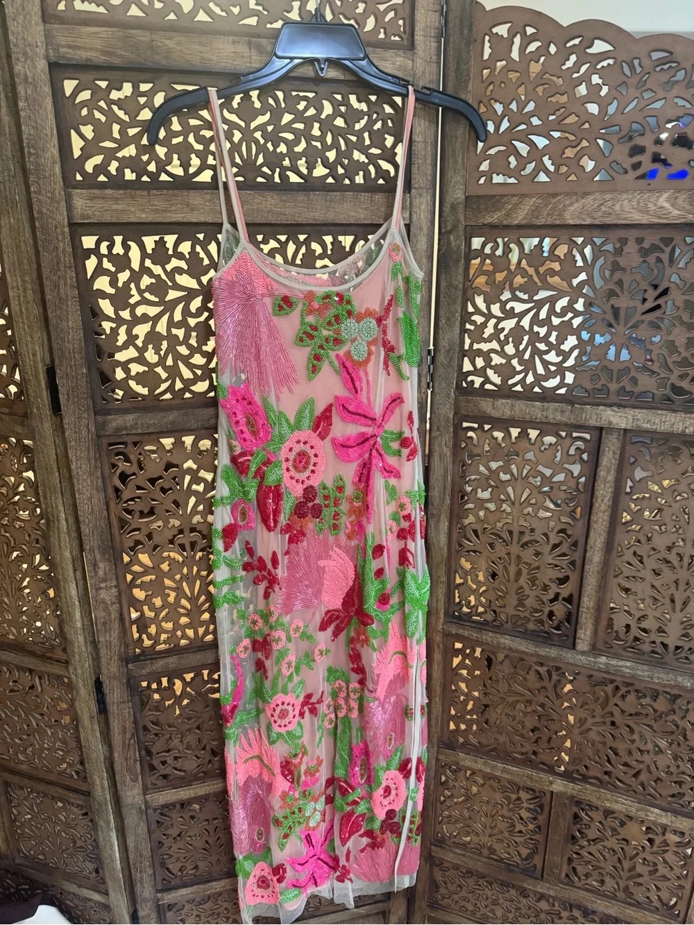 Cult Gaia Kennedy Floral Pink and Green Beaded Dress - Picture 4 of 5